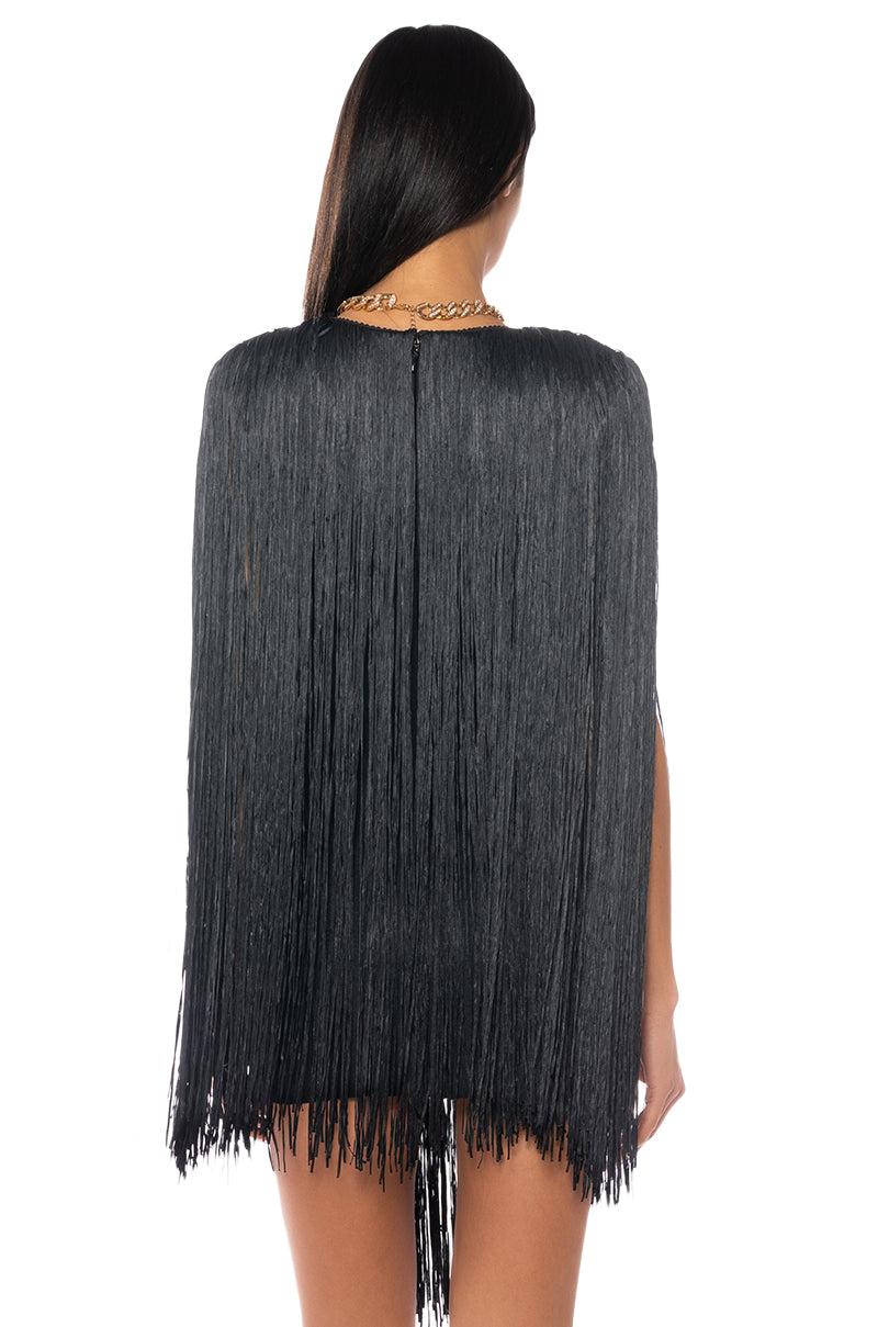 STEVIE DEEP V BANDAGE WITH FRINGE MINI DRESS