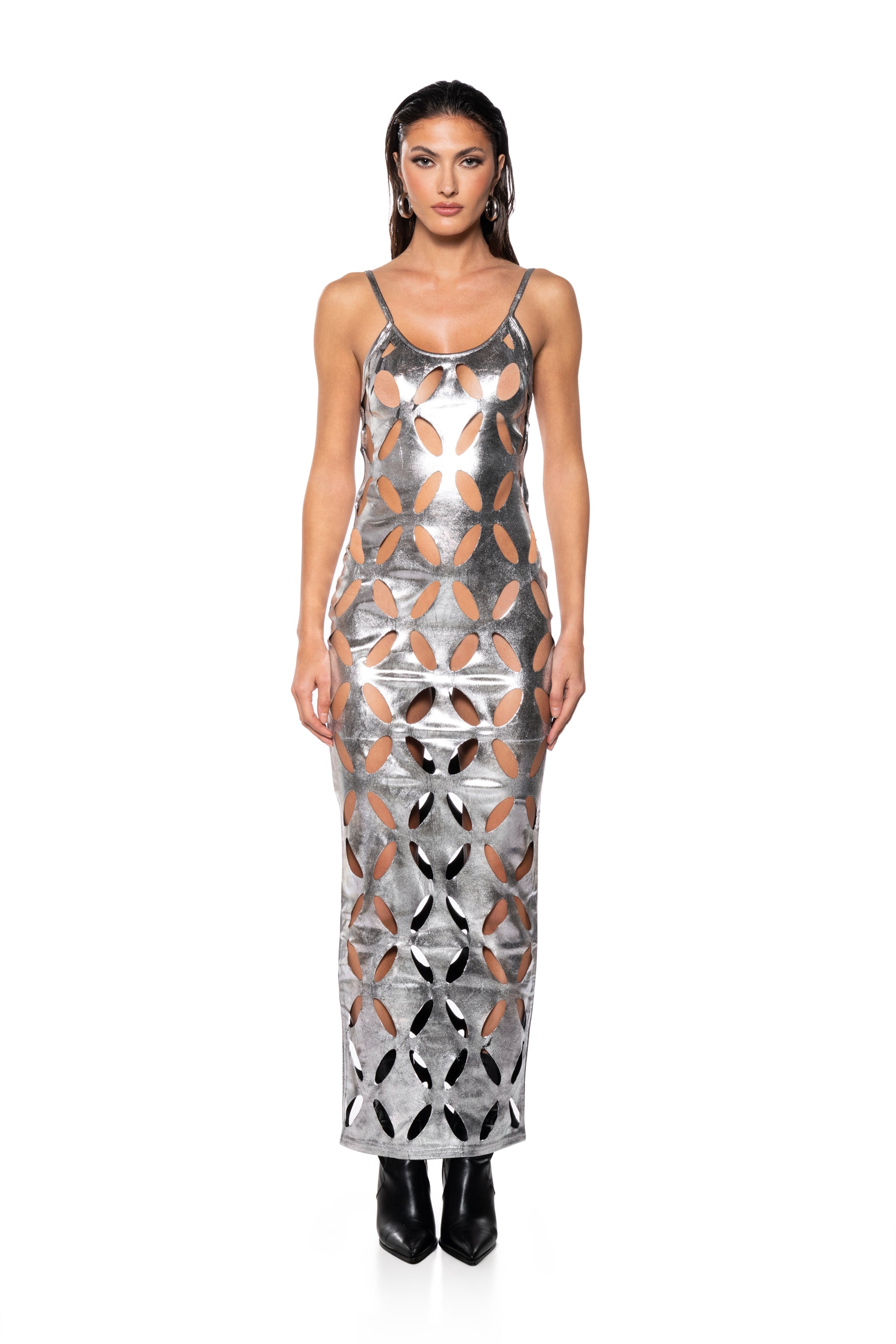 CUT IT OUT METALLIC MAXI DRESS