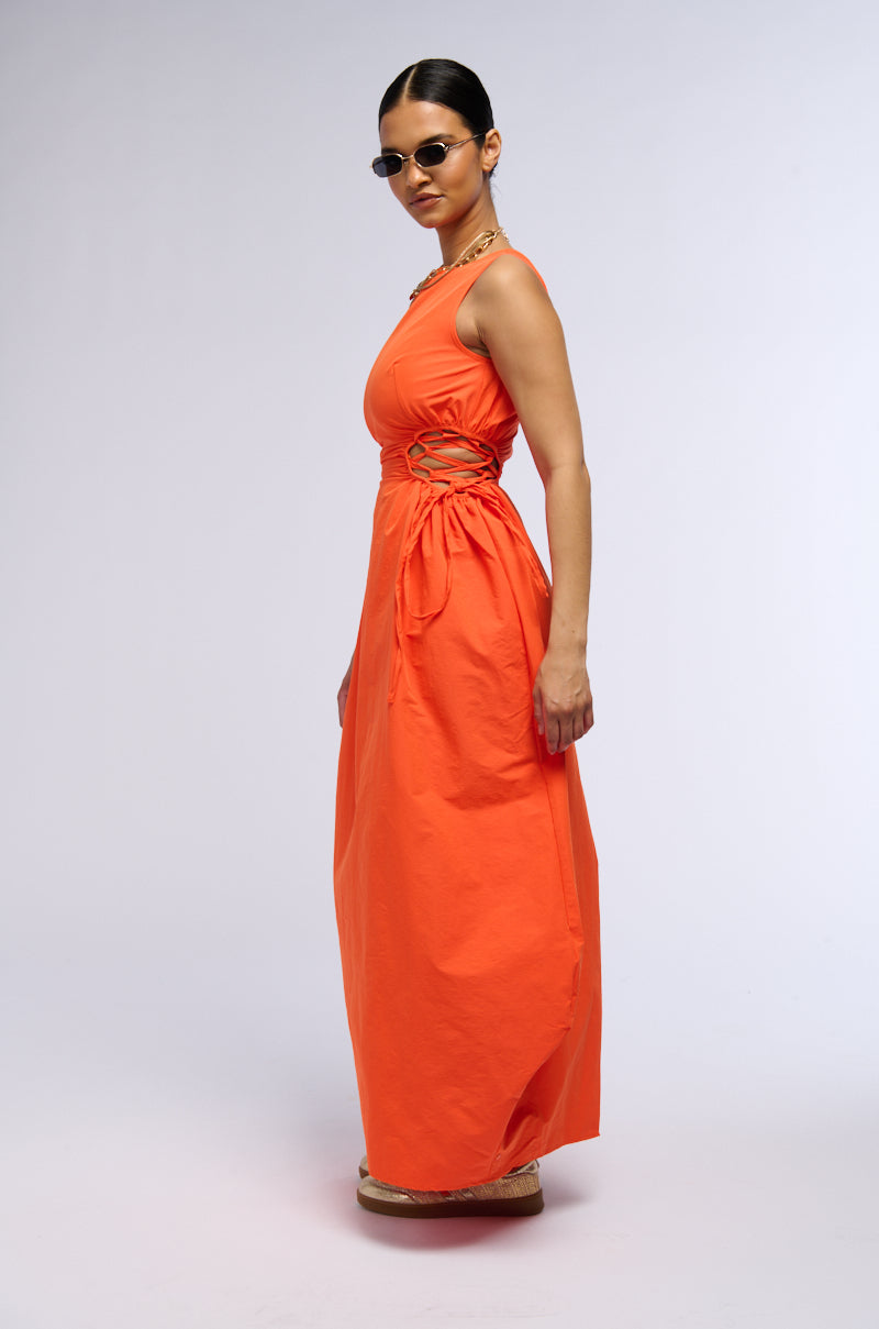 ALINA LACE UP DETAIL MAXI DRESS IN ORANGE