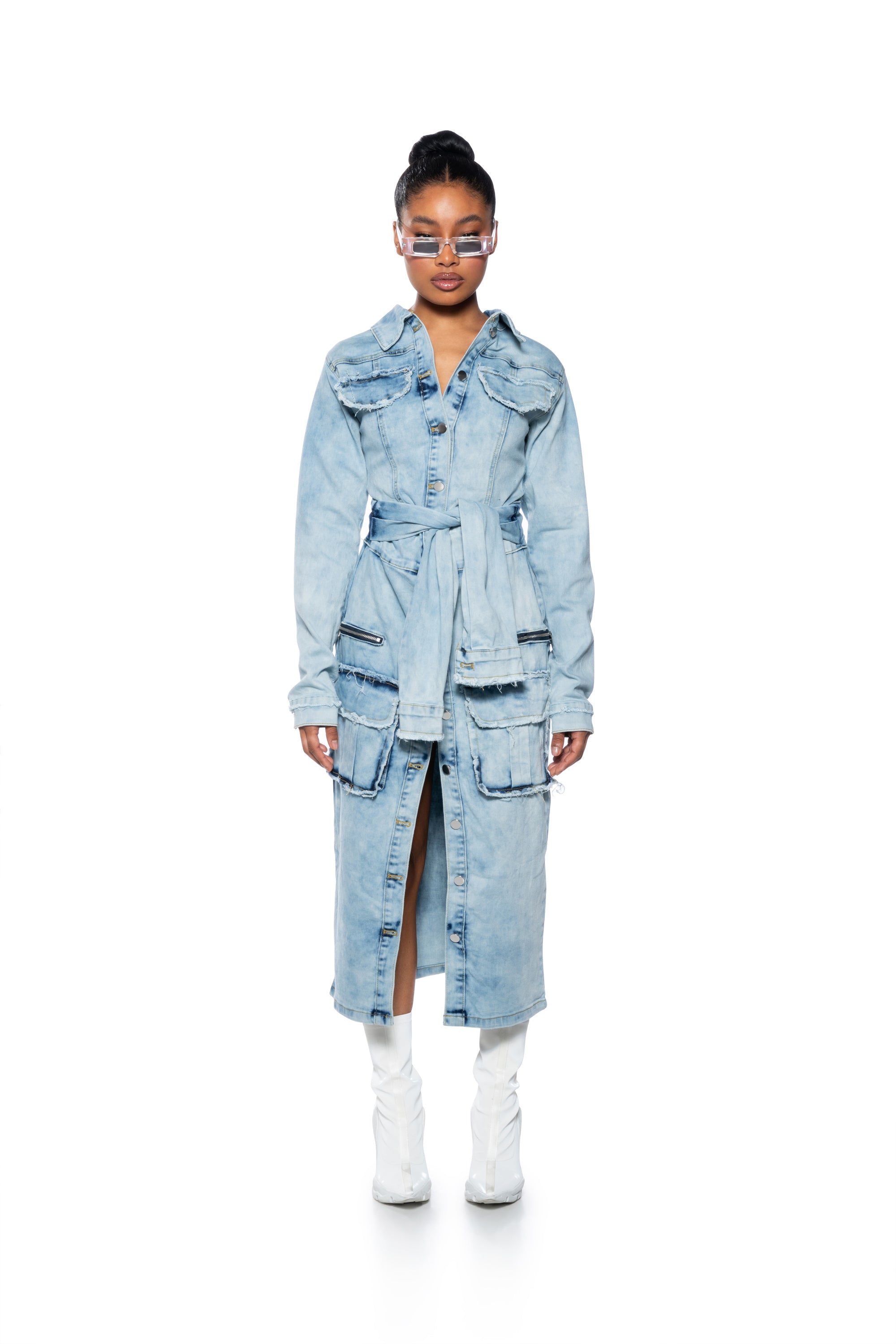 STARTING NEW DENIM MIDI DRESS