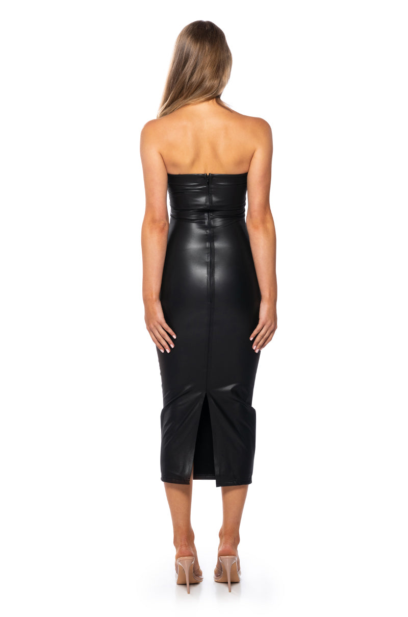 FRONT ROW BODYCON STRAPLESS MAXI DRESS IN BLACK