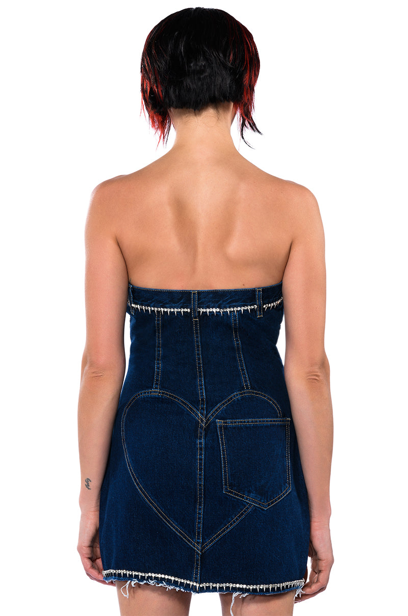 HOW'S THE VIEW STRAPLESS DENIM MINI DRESS