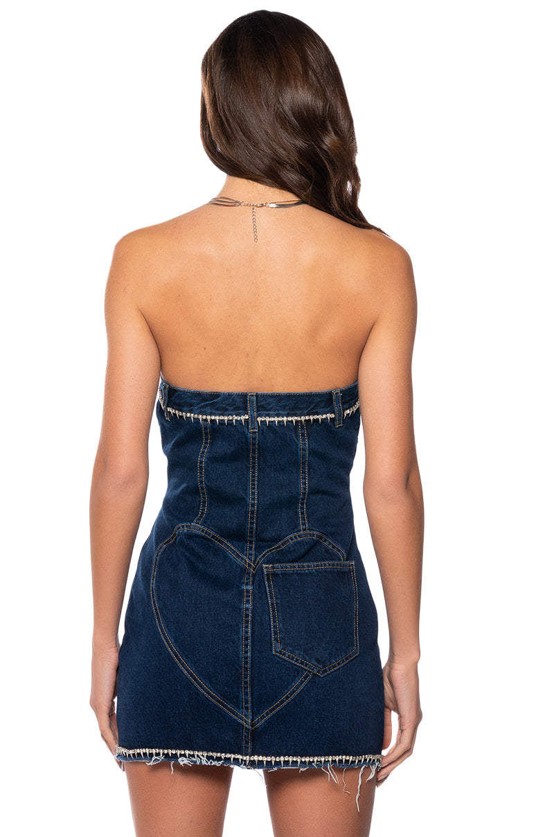 HOW'S THE VIEW STRAPLESS DENIM MINI DRESS