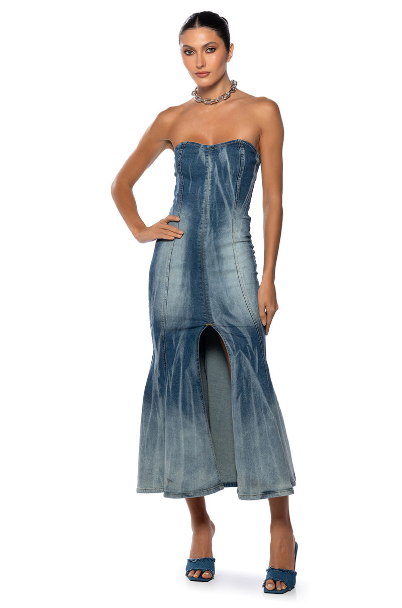 MILEY WASHED DENIM MIDI DRESS