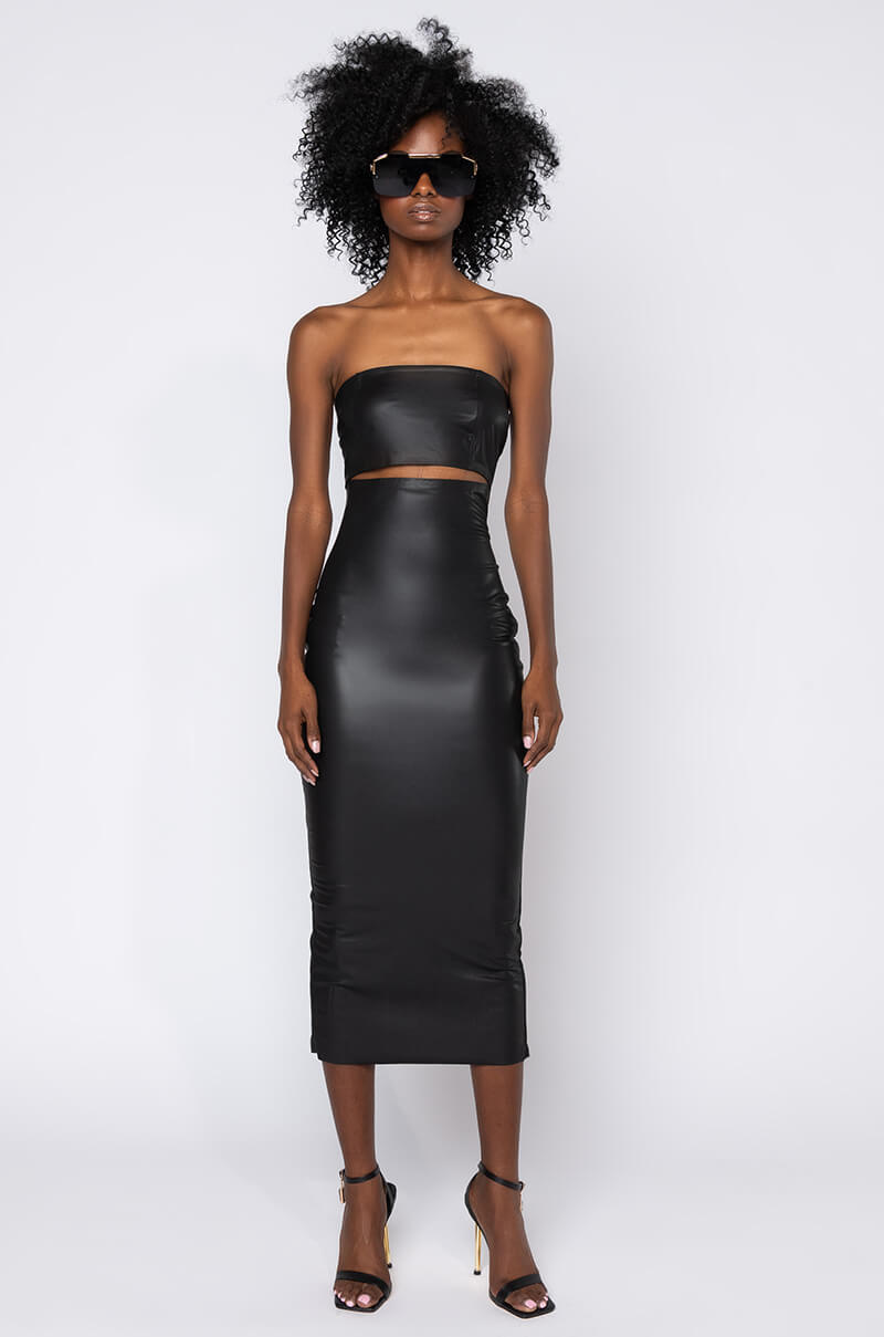 PRETTY LADY PLEATHER MIDI DRESS WITH CUT OUT