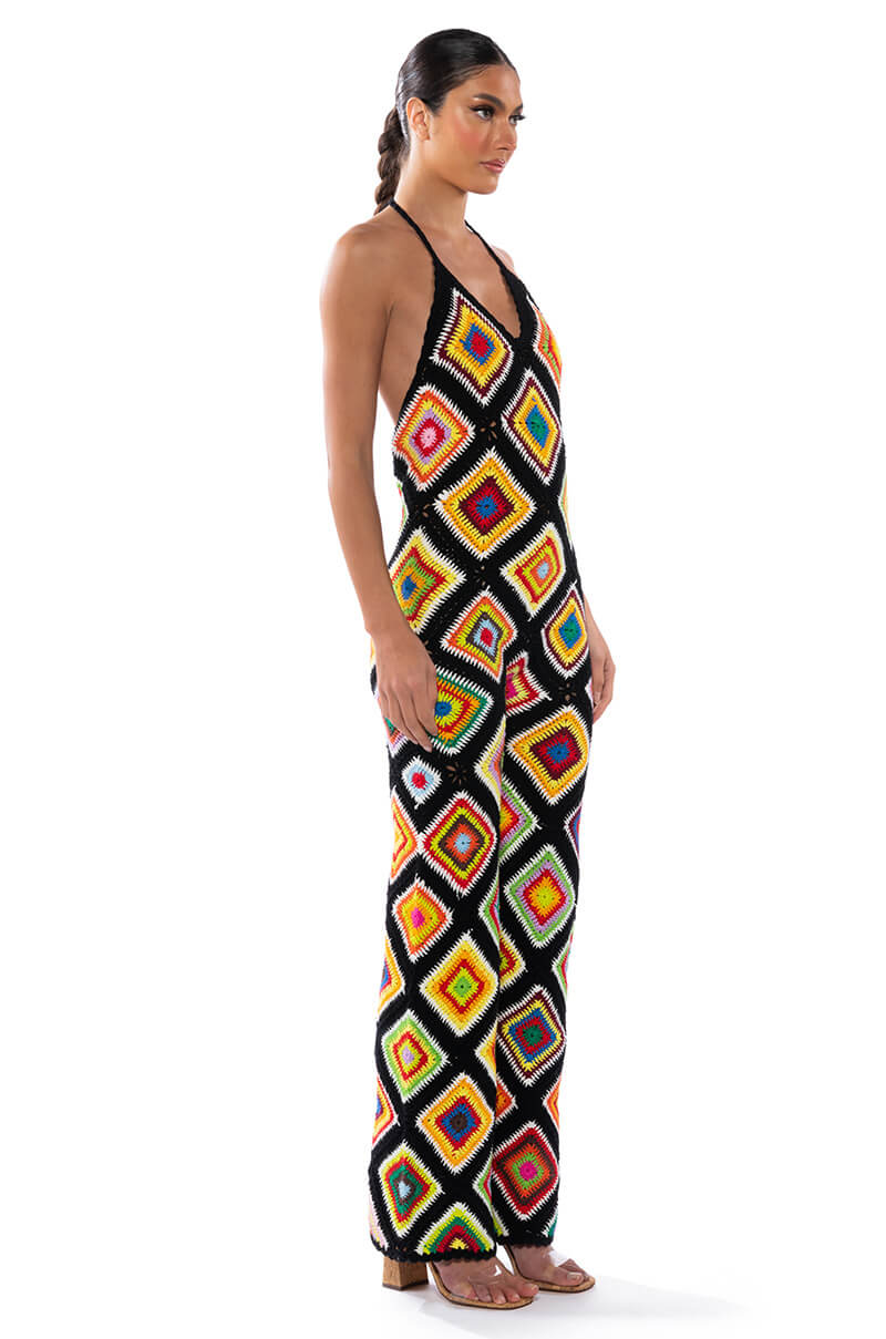 THE WAY YOU GROOVE CROCHET HALTER JUMPSUIT