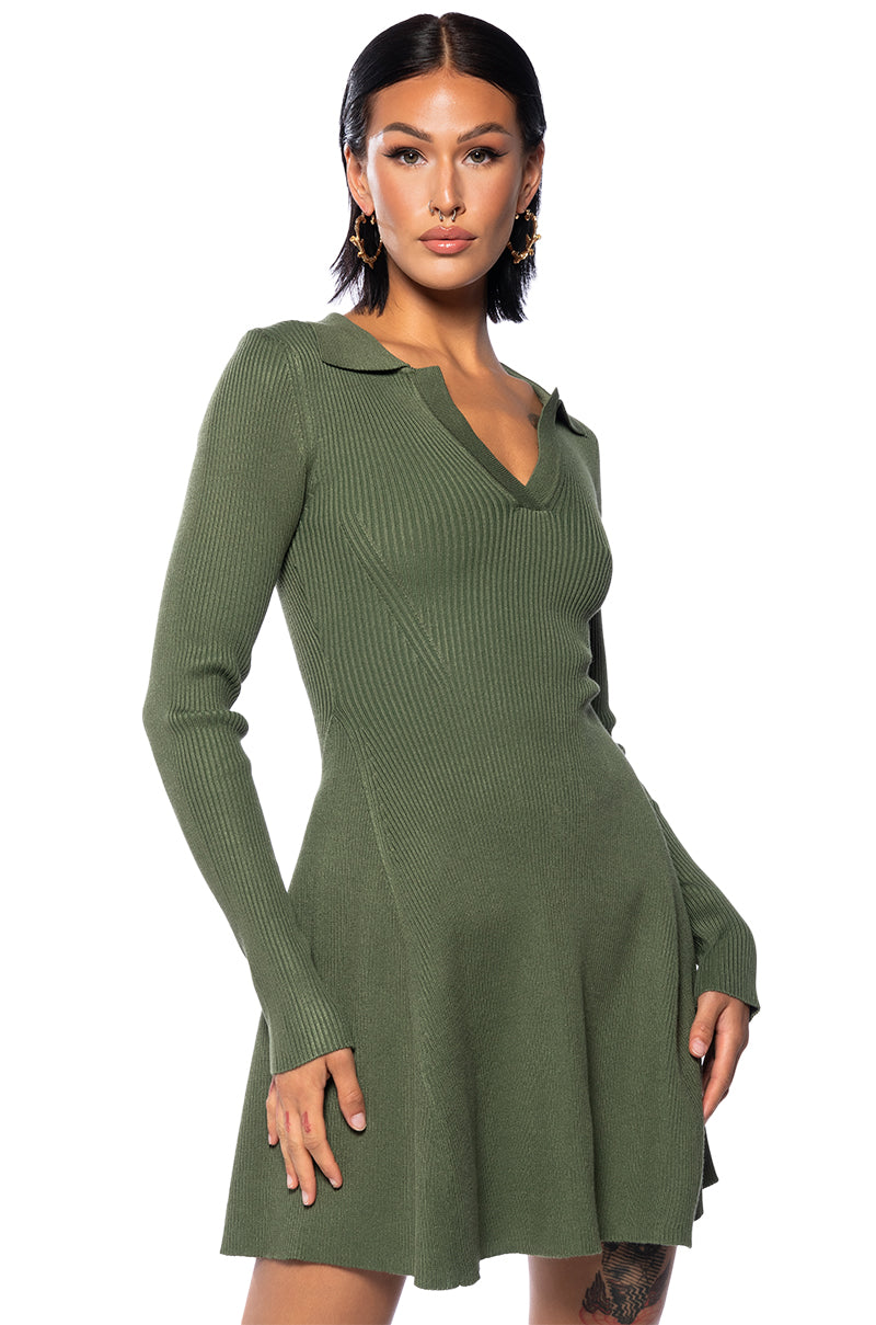 ELLA SWEATER KNIT COLLARED MINI DRESS