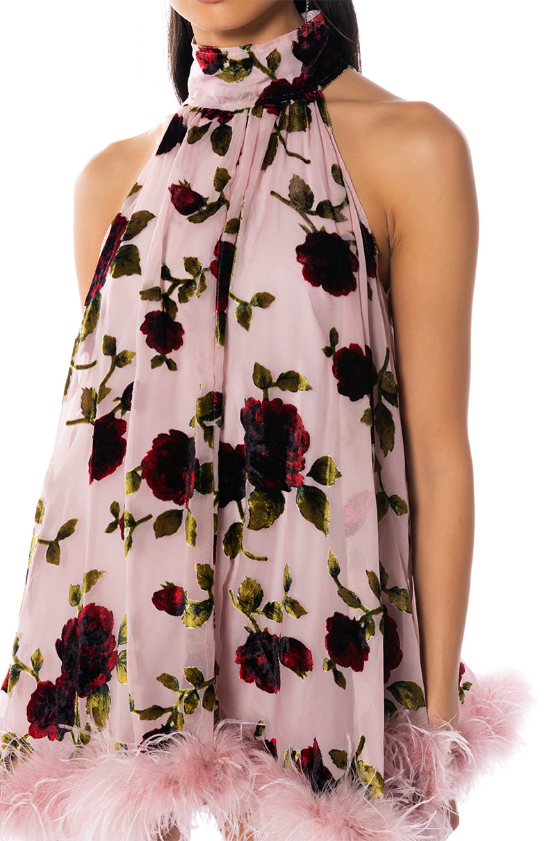 WATCH ME GLOW BURNOUT VELVET SLEEVELESS TRAPEZE DRESS