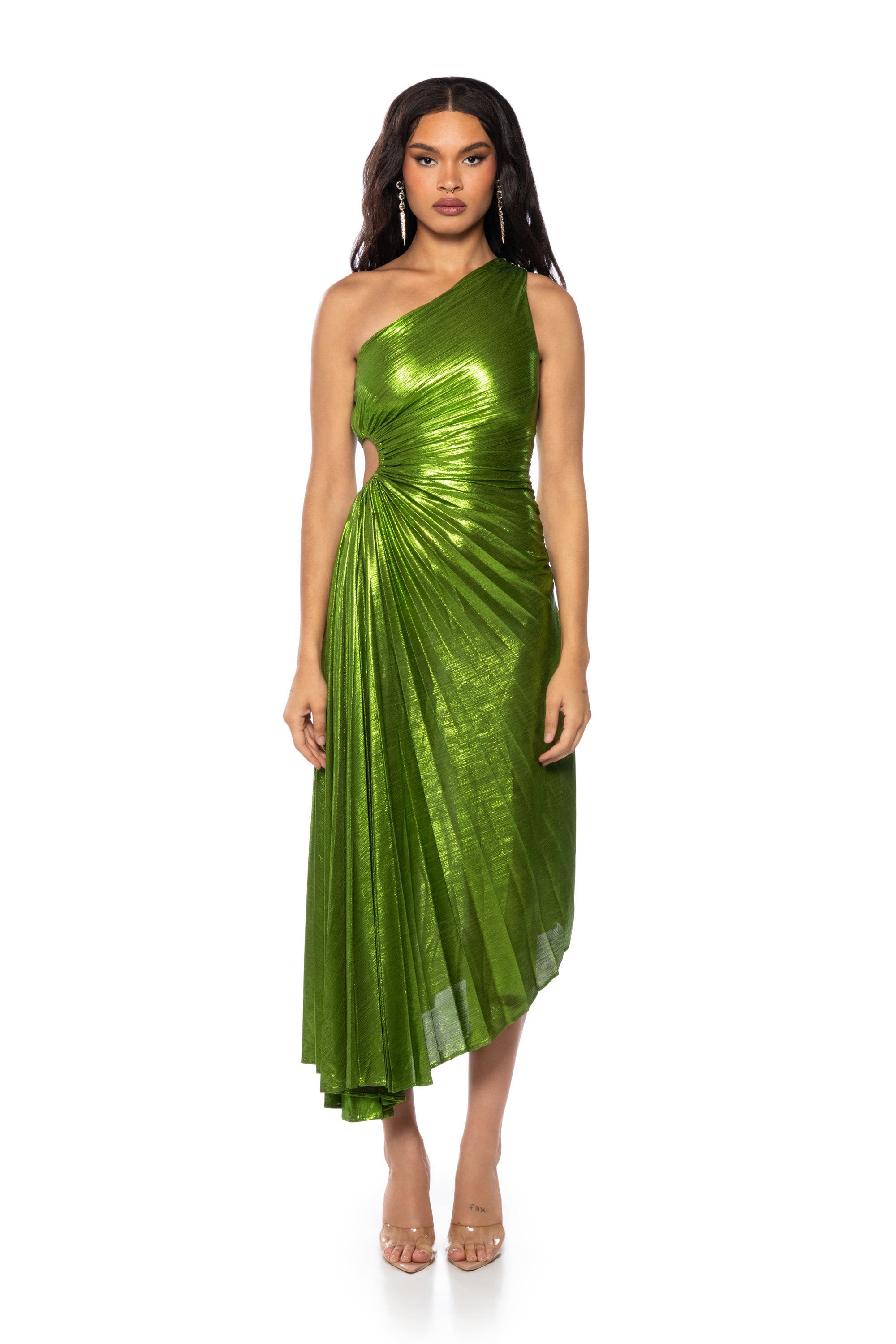 ELEVATE ME PLEATED CUT OUT METALLIC MIDI DRESS