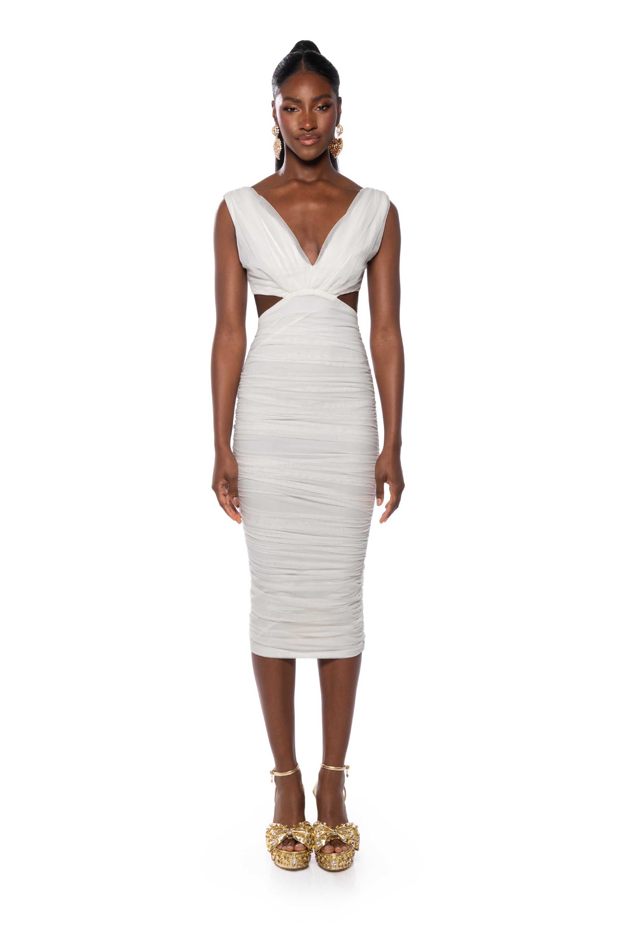 ALWAYS A SLAY THIS WAY LOW V NECK MIDI DRESS