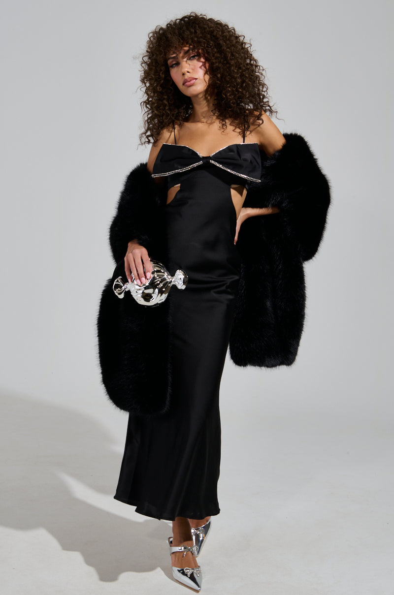 PUT A BOW ON IT SATIN MAXI DRESS IN BLACK