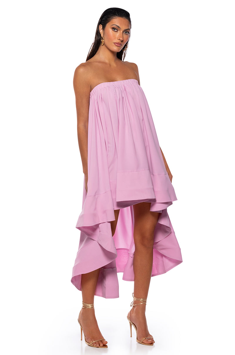 ALEX STRAPLESS HIGH LOW DRESS IN PINK