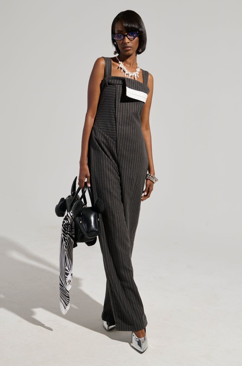 RITA PINSTRIPE SUITED JUMPSUIT