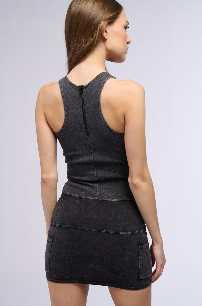 LOOK BACK AT IT SLEEVELESS RIB KNIT MINI DRESS