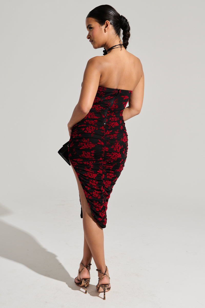 CLARA FLORAL VELVET BURNOUT MIDI DRESS