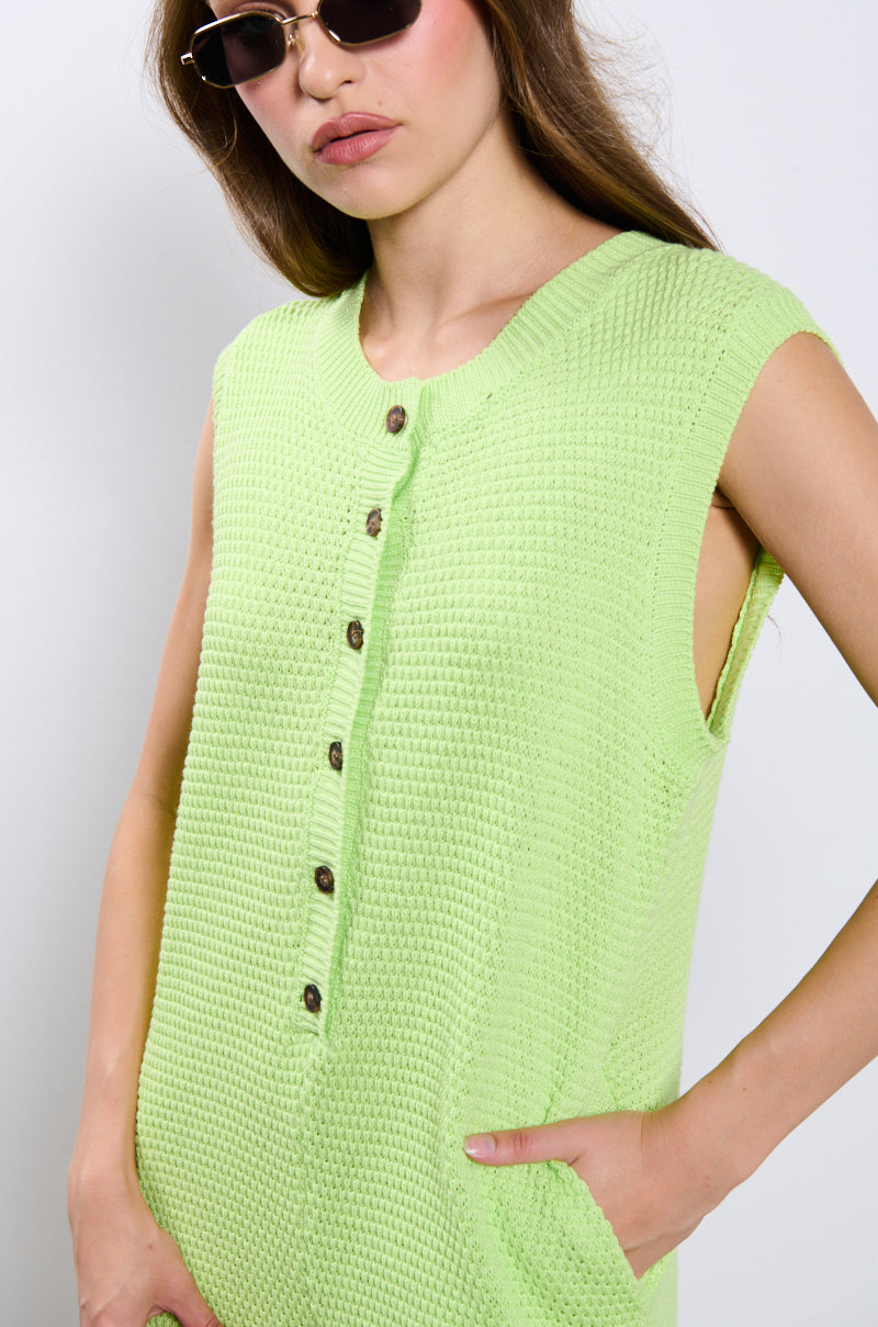 JUST LOUNGIN KNIT JUMPSUIT IN LIME