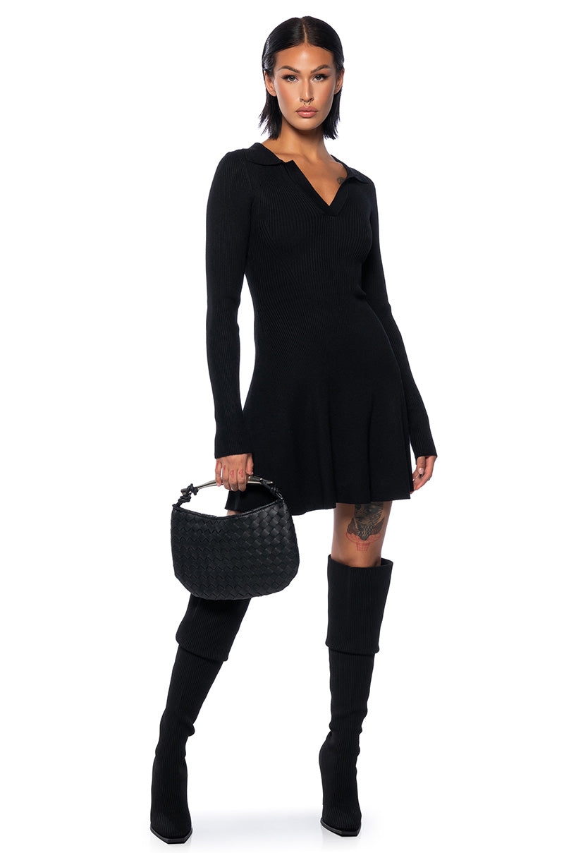 ELLA SWEATER KNIT COLLARED MINI DRESS