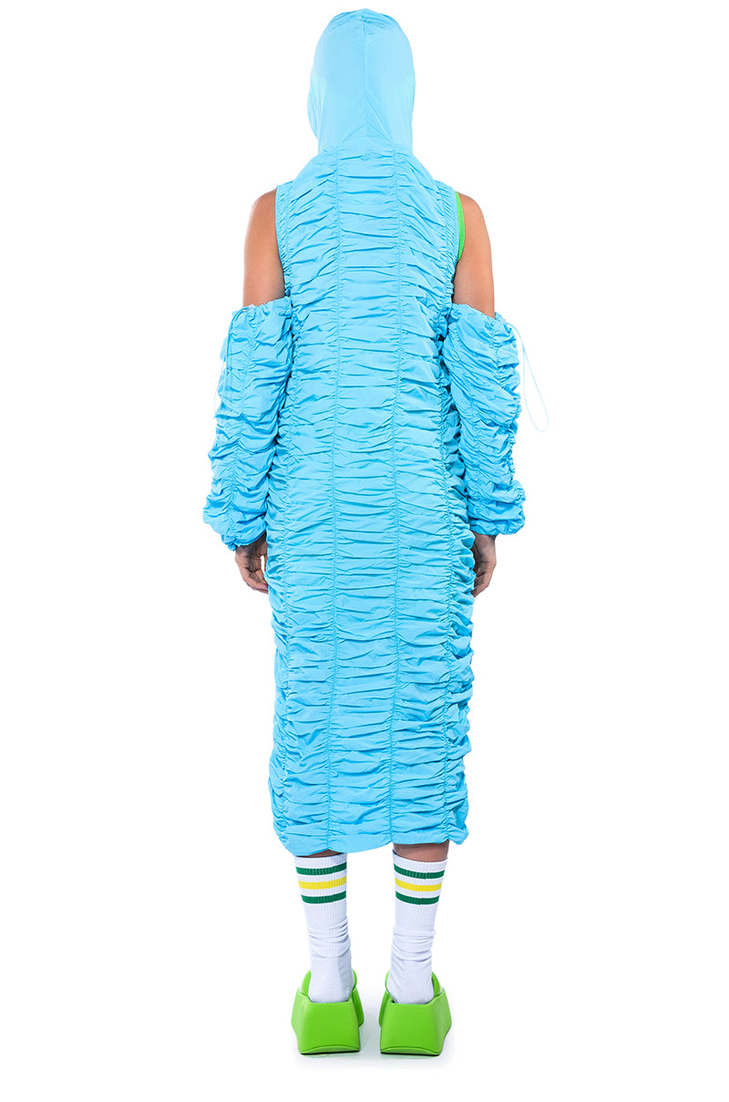 TAKE MY LEAD COLD SHOULDER NYLON TRENCH DRESS