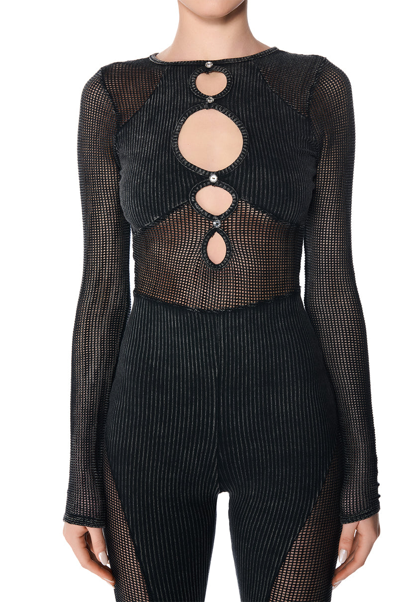 ARCHETYPE MESH KNIT CUTOUT JUMPSUIT