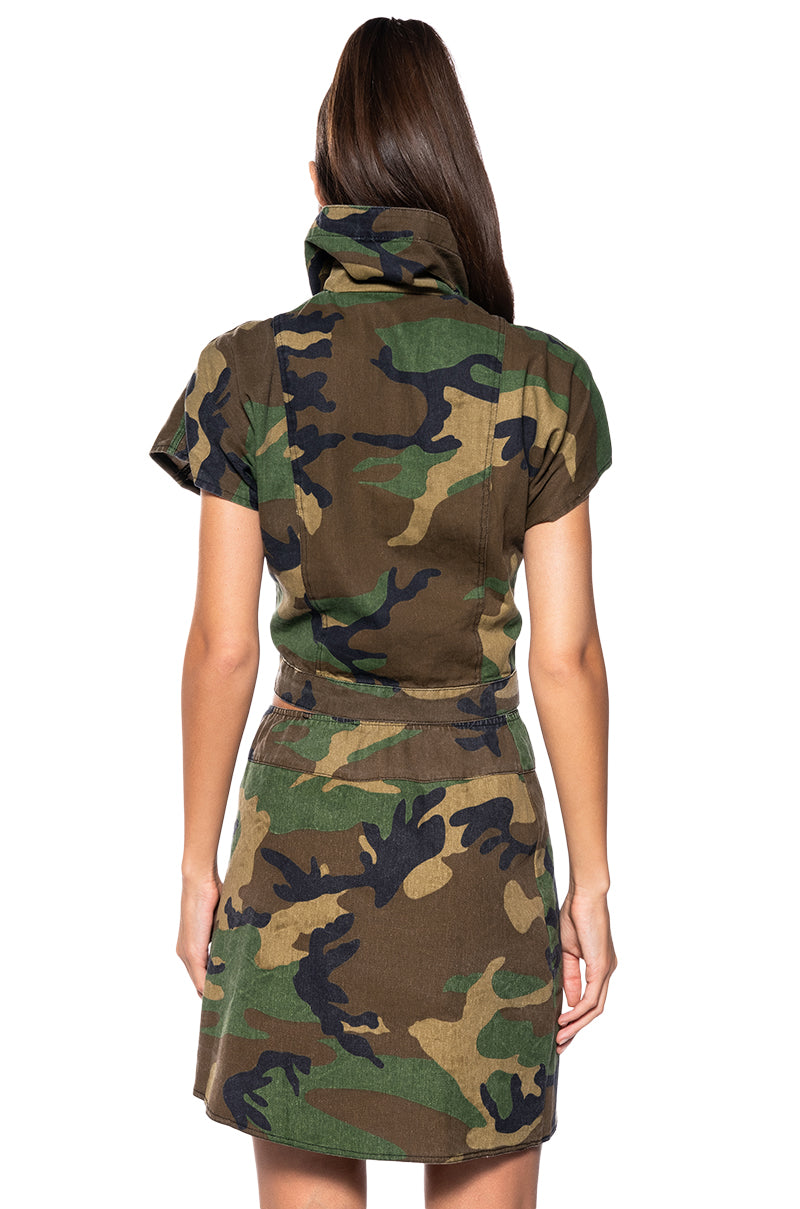 WE RIDE CAMO TOP AND SKIRT SET