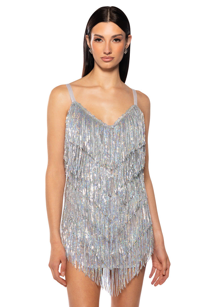 SHOW UP FRINGE MINI DRESS