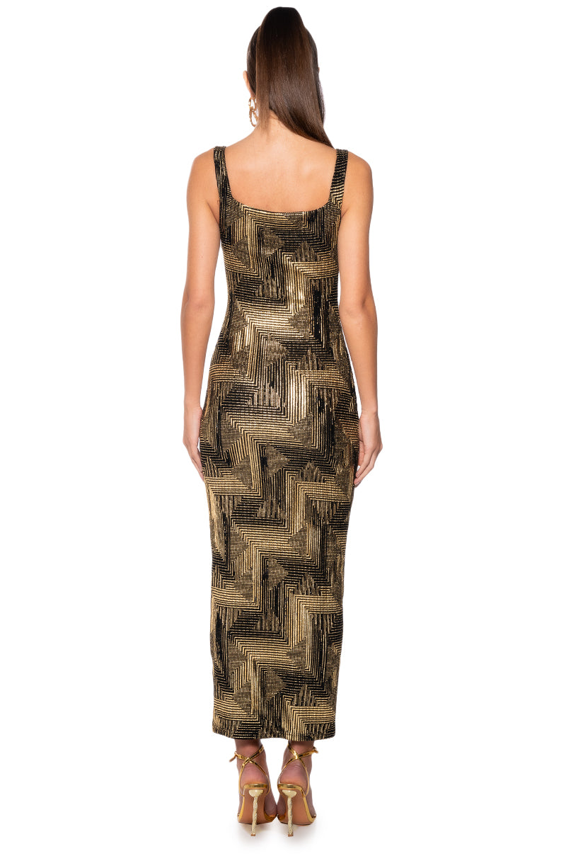 GEO METALLIC SQUARE NECK MAXI DRESS