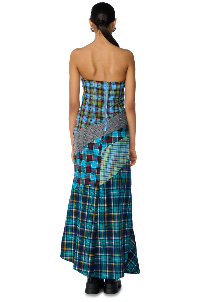 PATCHIN IT UP PLAID MAXI DRESS