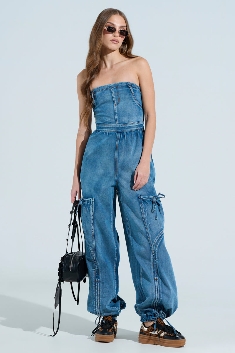 JUMPING AROUND DENIM JUMPSUIT