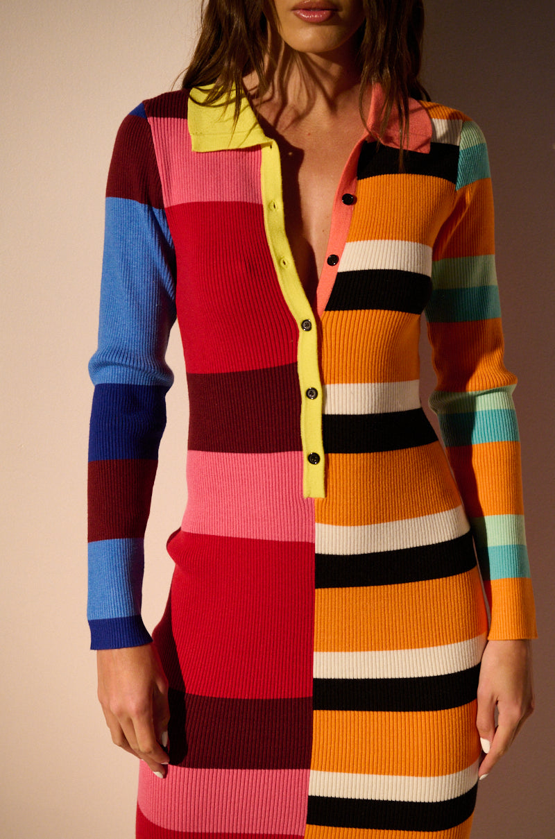 THE MAIN ATTRACTION COLOR BLOCKED MIDI DRESS