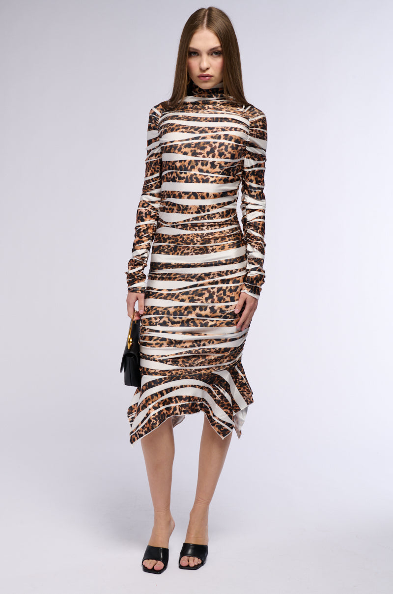 TOO MUCH GOING ON PRINTED MIDI DRESS