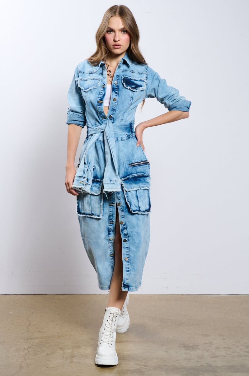 STARTING NEW DENIM MIDI DRESS