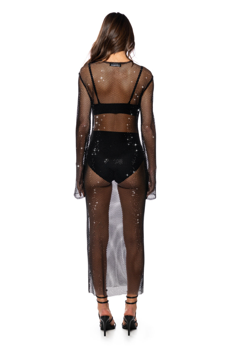 STAR OF THE NIGHT MESH LONGSLEEVE MAXI DRESS IN BLACK
