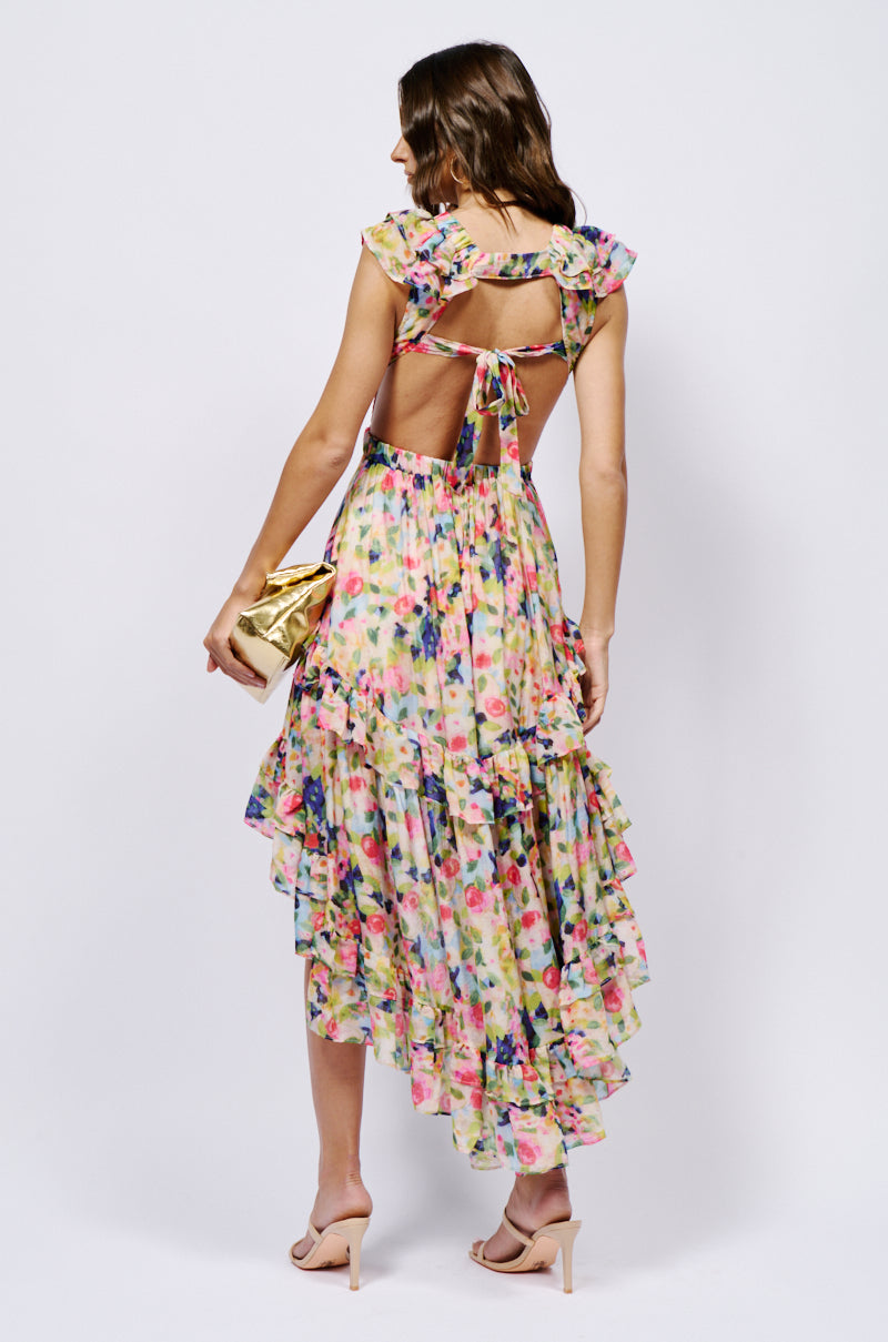 A WORK OF ART PRINTED HIGH LOW MINI DRESS