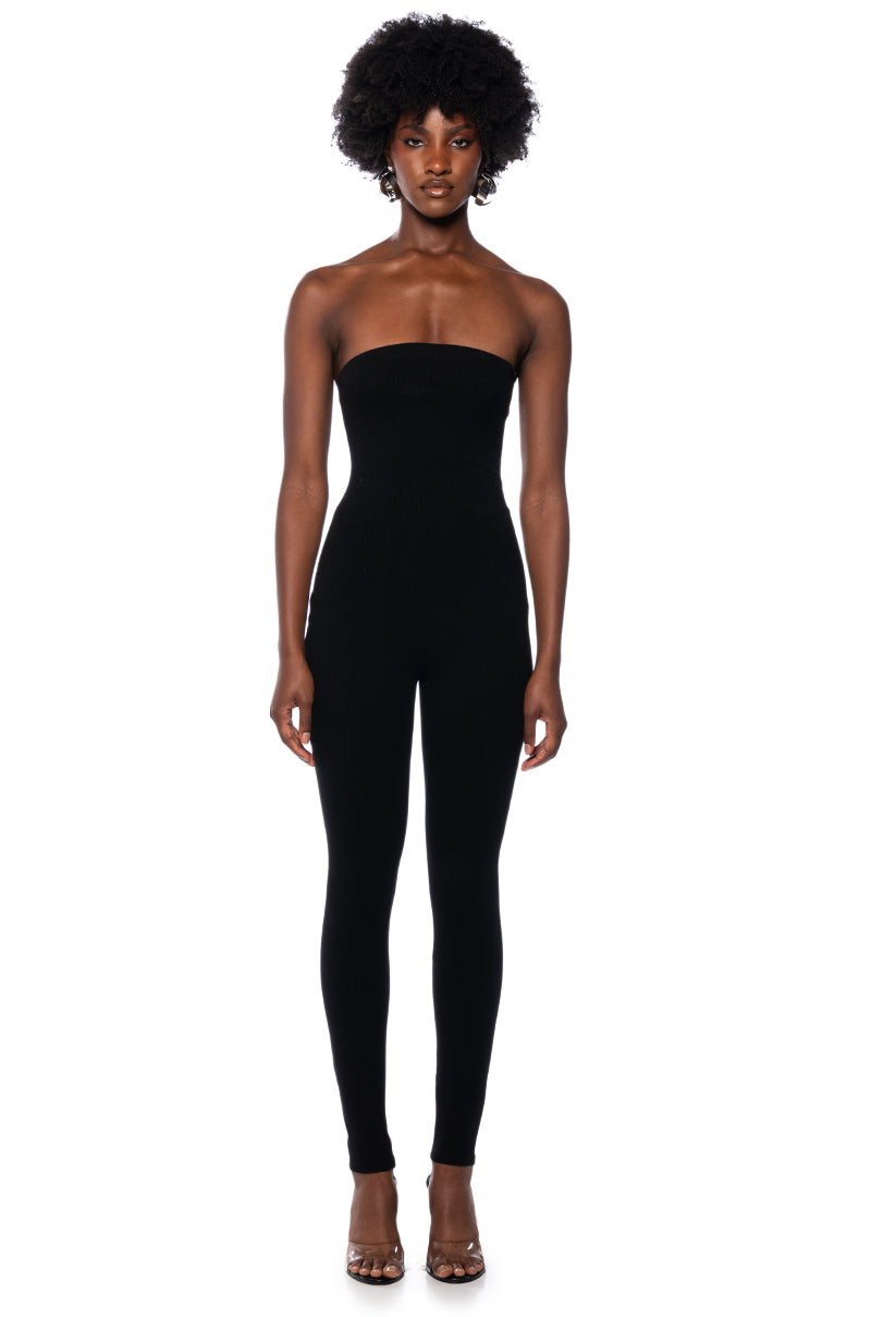 FEELIN MYSELF BODYCON TUBE JUMPSUIT IN BLACK