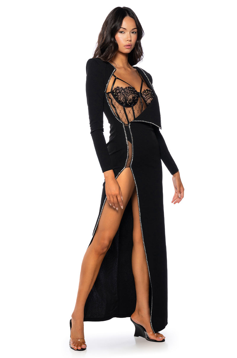 LEADER OF THE PACK LONG SLEEVE HIGH SLIT GOWN