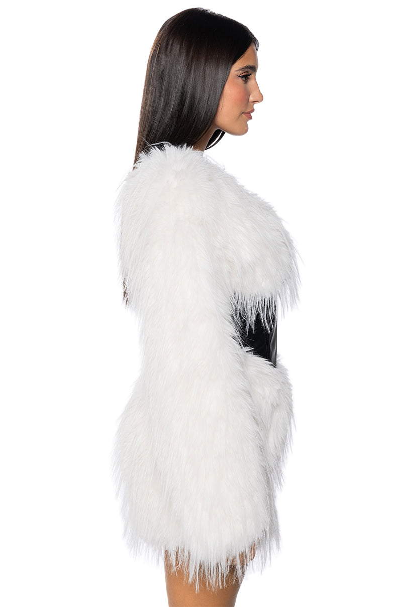 CAMREN FAUX FUR CORSET WAIST MINI DRESS