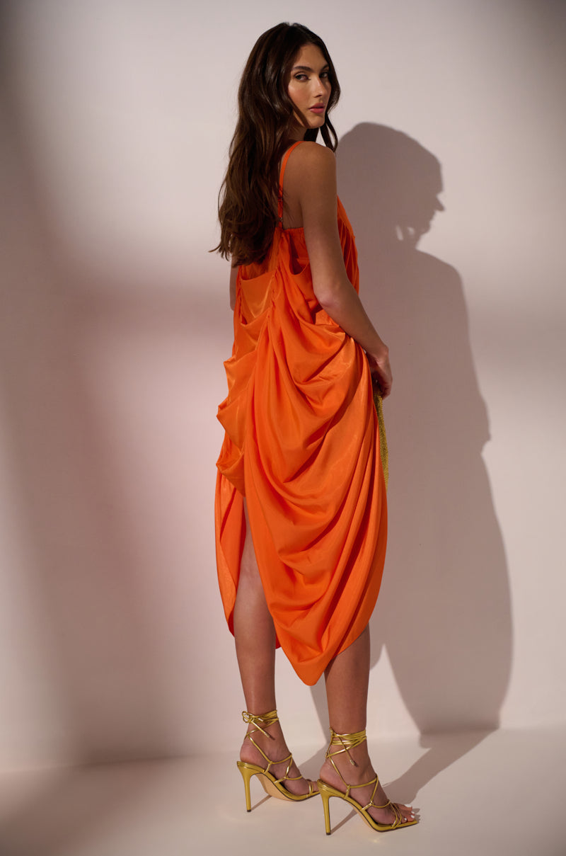 SMOOTH OPERATOR RUCHED MINI DRESS IN ORANGE