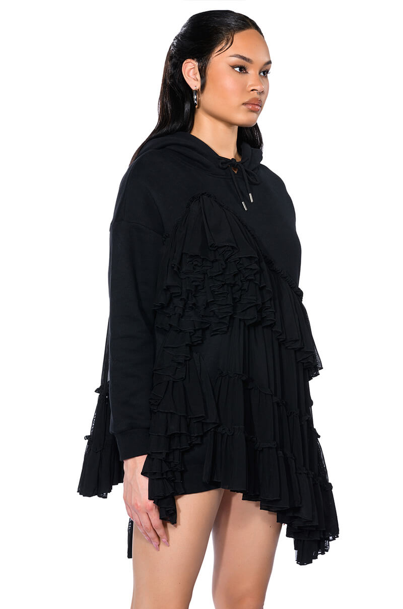 LOU LOU RUFFLE DETAIL HOODIE DRESS