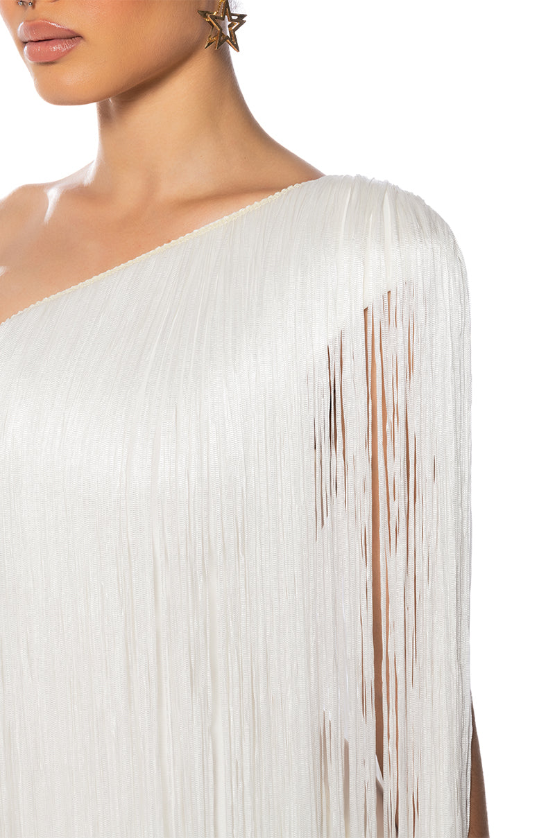 ZASHA ONE SHOULDER BANDAGE WITH FRINGE MINI DRESS