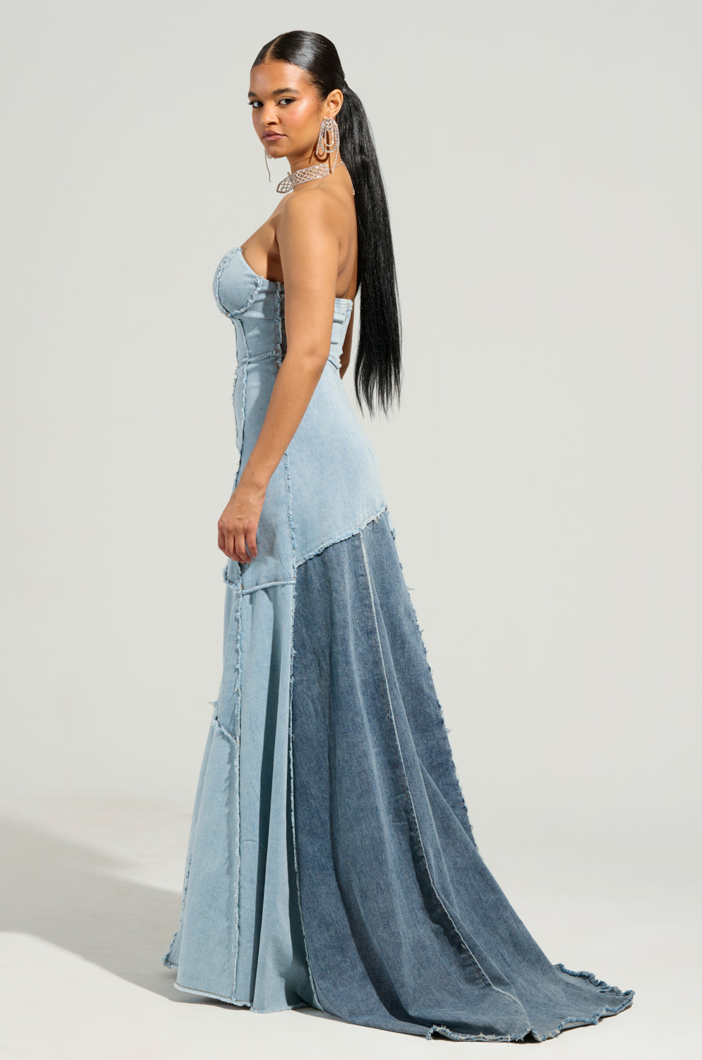 IT'S BRITNEY PATCHWORK DENIM MAXI DRESS