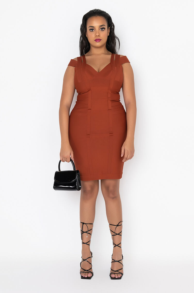 PLUS COCKTAIL VIBES BANDAGE MIDI DRESS