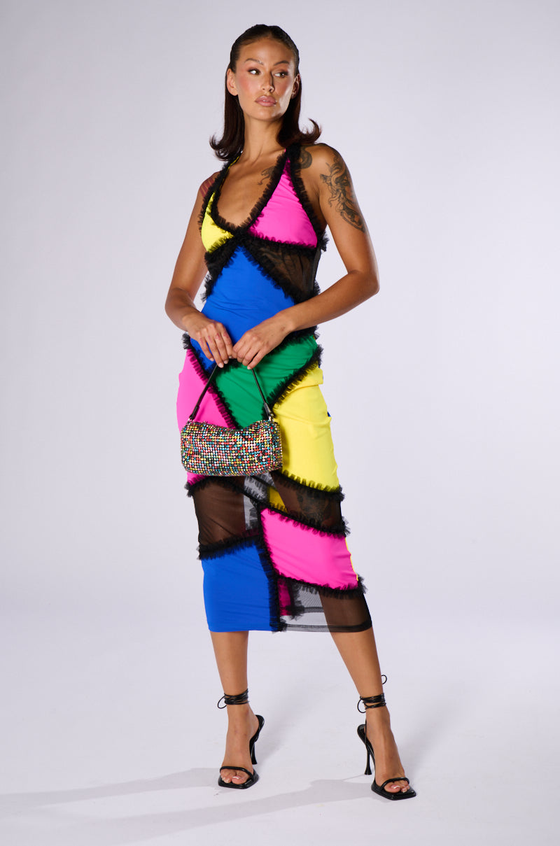 VIVENNE MULTI COLOR MESH MIDI DRESS