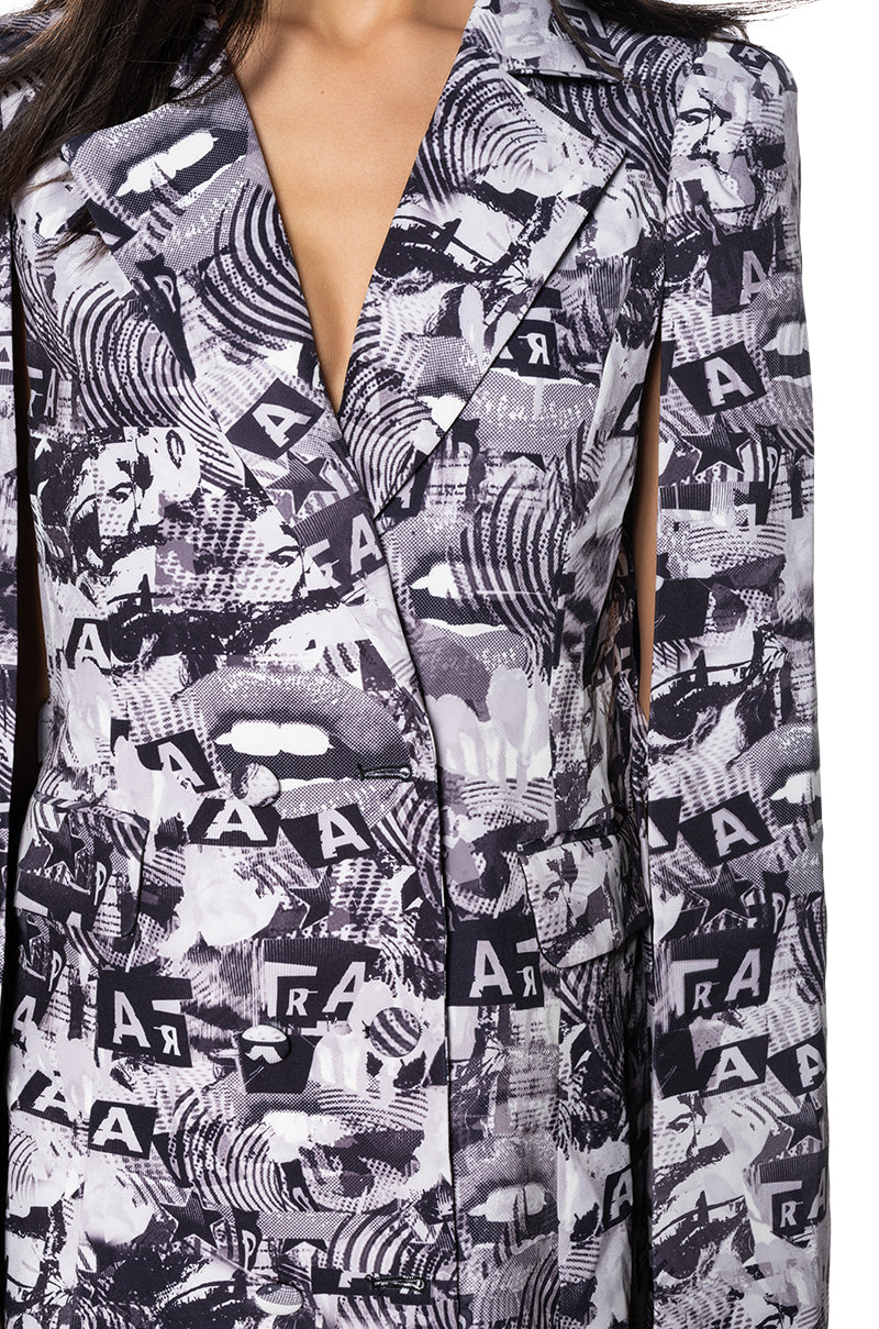 READ ALL ABOUT IT PRINTED BLAZER DRESS