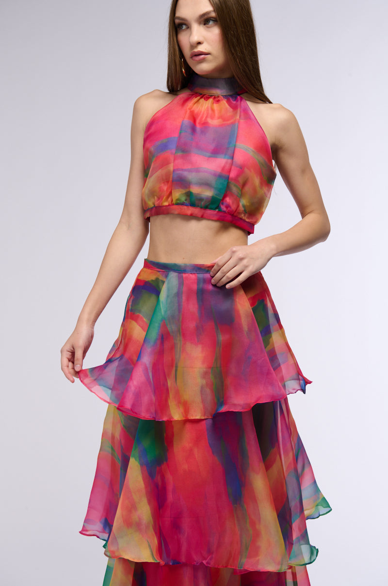 HOT TODDY PRINTED HALTER TOP AND MAXI SKIRT TWO PIECE SET