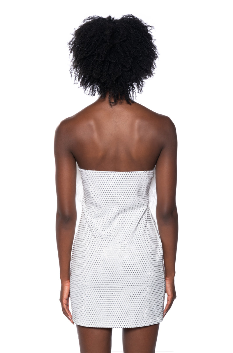 AMI FEATHER DETAILED STRAPLESS MINI DRESS