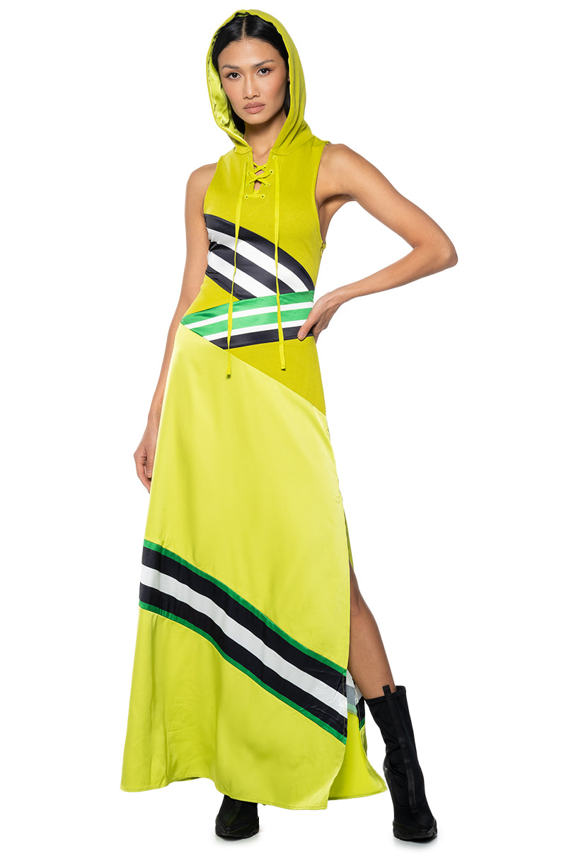 BONDI PATCHWORK HOODED MAXI DRESS