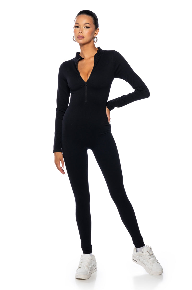 BACK TO THE BASICS ZIP FRONT LONG SLEEVE CATSUIT