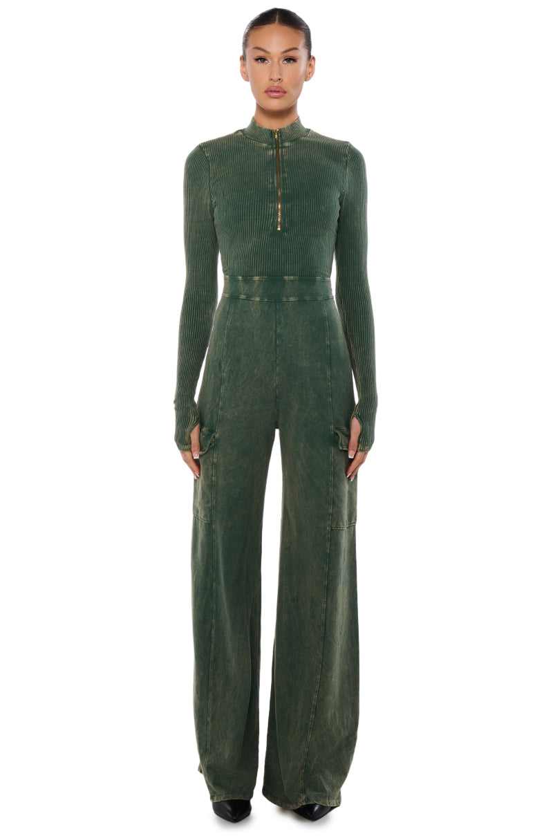 KELLY QUARTER ZIP CARGO JUMPSUIT