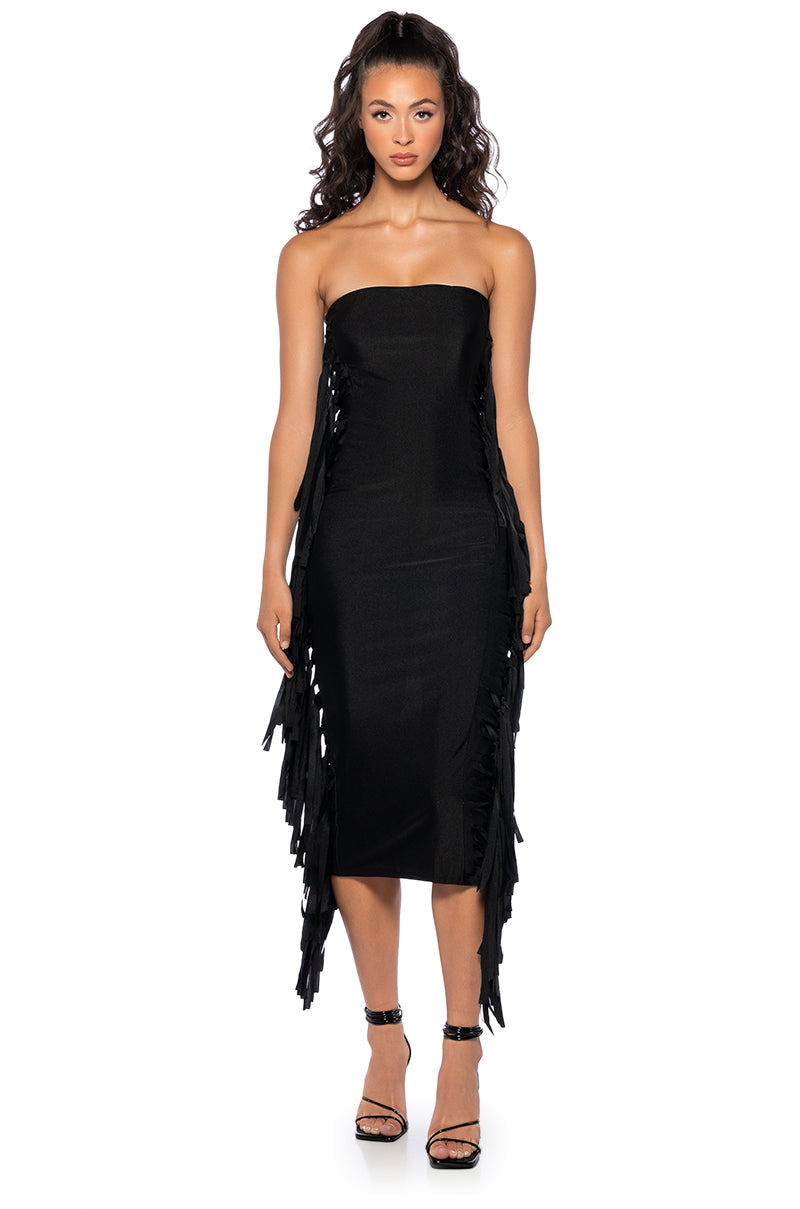 FRINGE ME OUT TUBE TOP MIDI DRESS