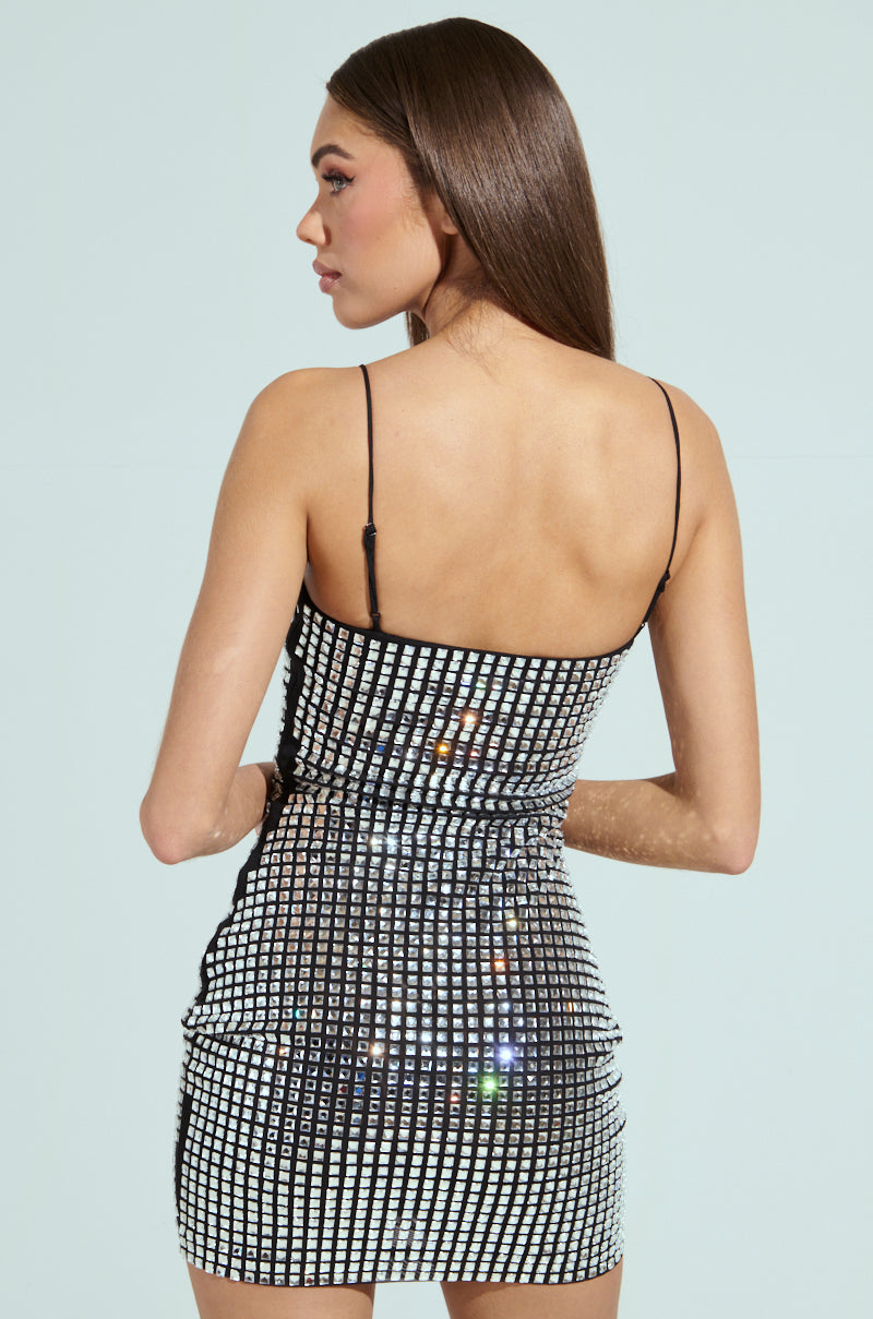 IN MY ELEMENT RHINESTONE MESH MINI DRESS